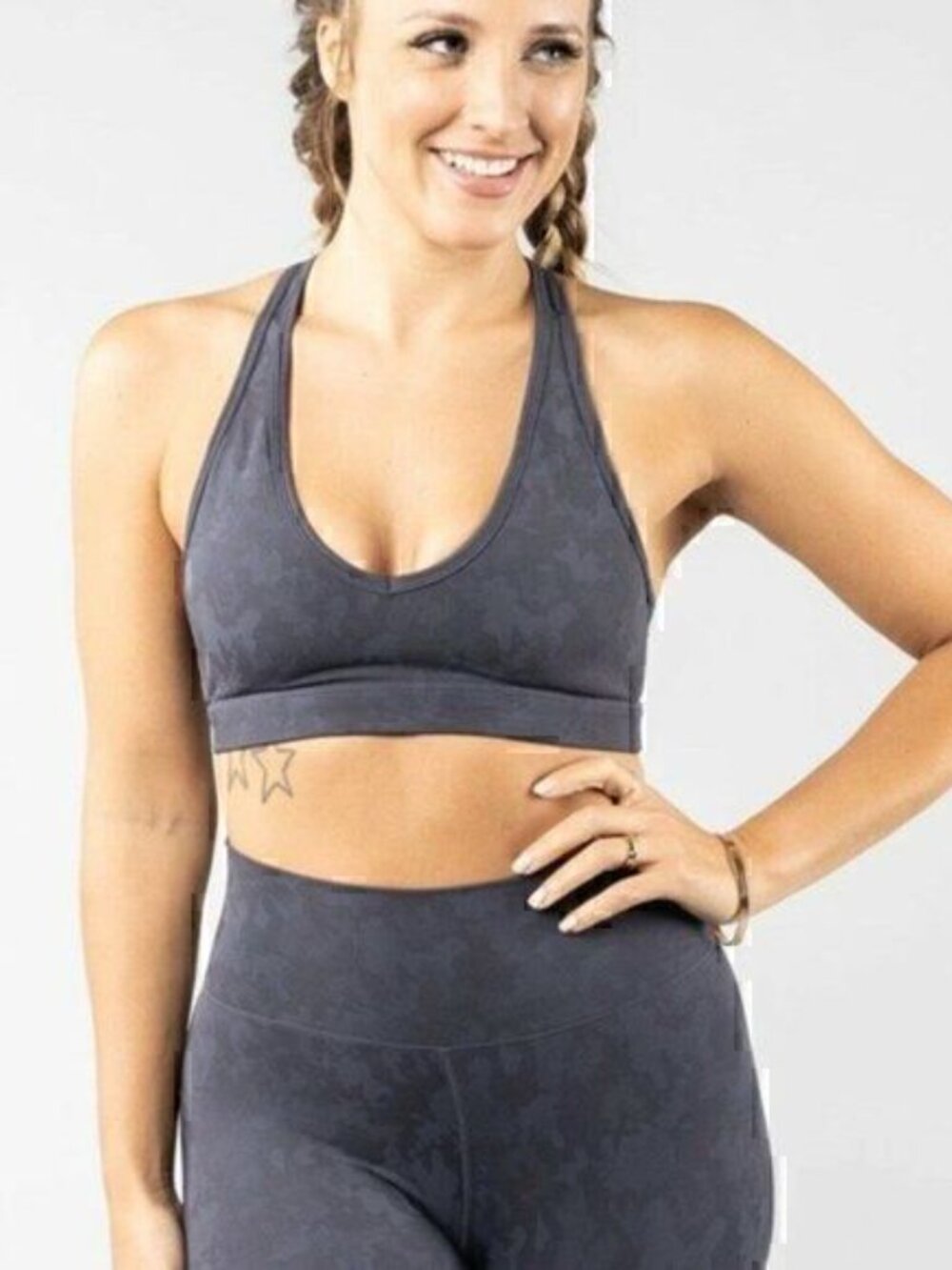Buffbunny Collection Womens Gray Top Secret Confidential Sports Bra Size XXS